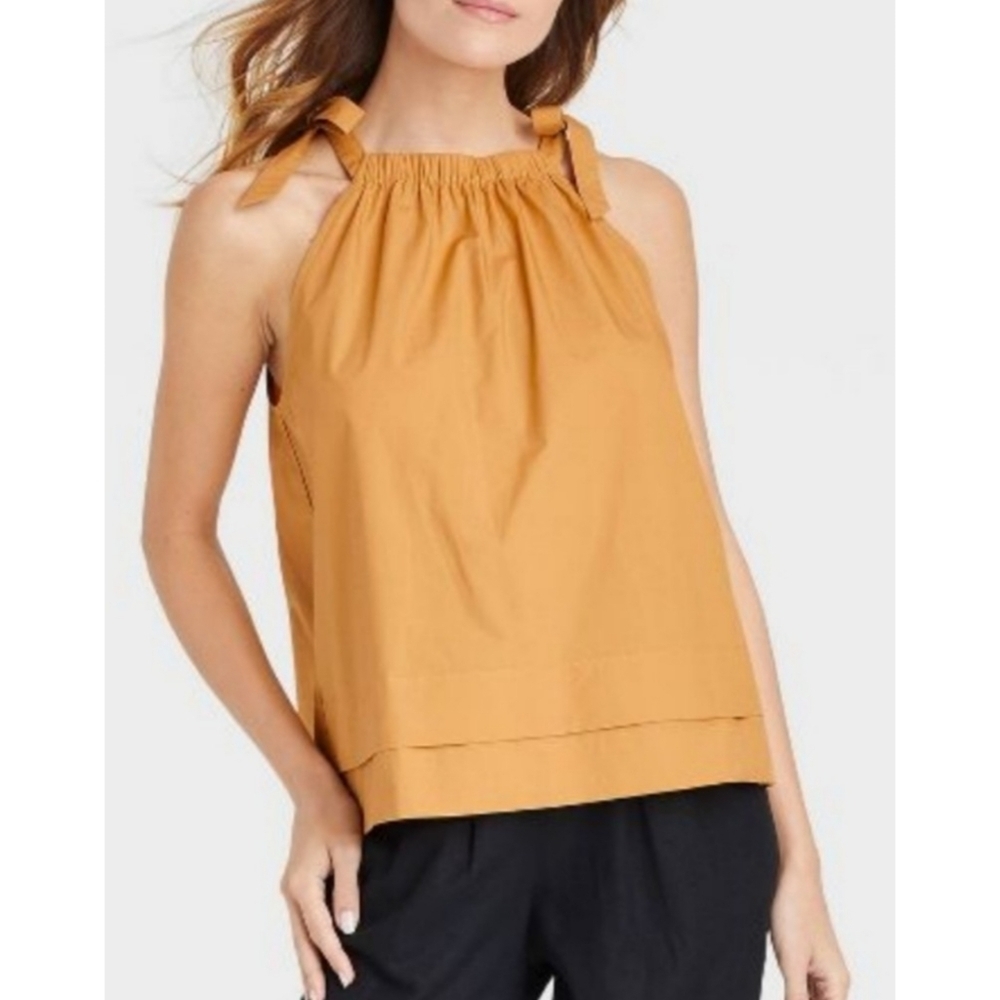 Who What Wear Tie Shoulder Tank Top Honey Mustard Size S